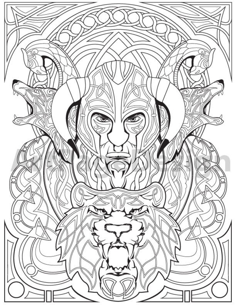 Viking Warrior Celtic Pattern. Coloring Pages for Adults. Etsy