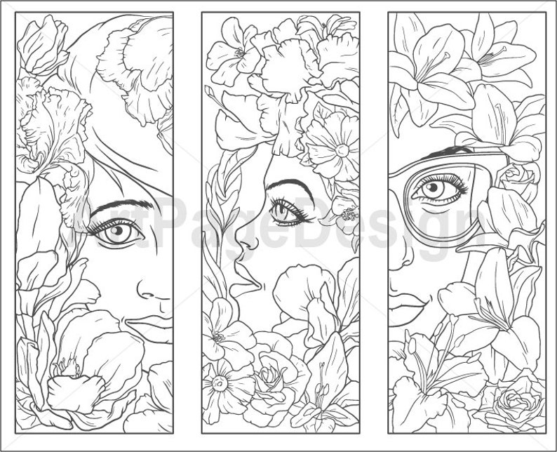coloring bookmarks 5 pages for printing for adults and etsy