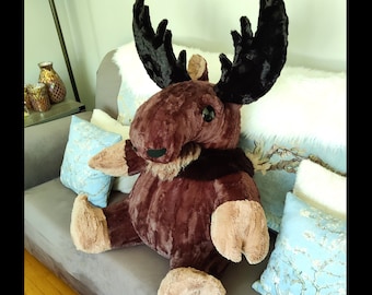Ready to Ship! HUGE 26" Tall Faux Fur Handmade Moose Plush William Montgomery - no waiting - ready to go!