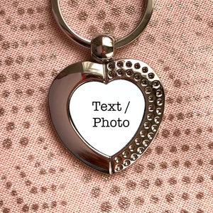 Heart Shape Keyring Personalised with Text or Photo | Photo Keyring | photo keychain