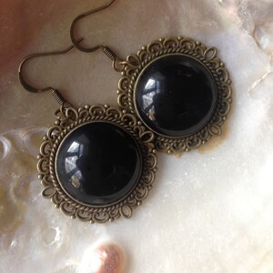 Circle vintage earrings, black earrings, big earrings, bronze earrings, christmas gift