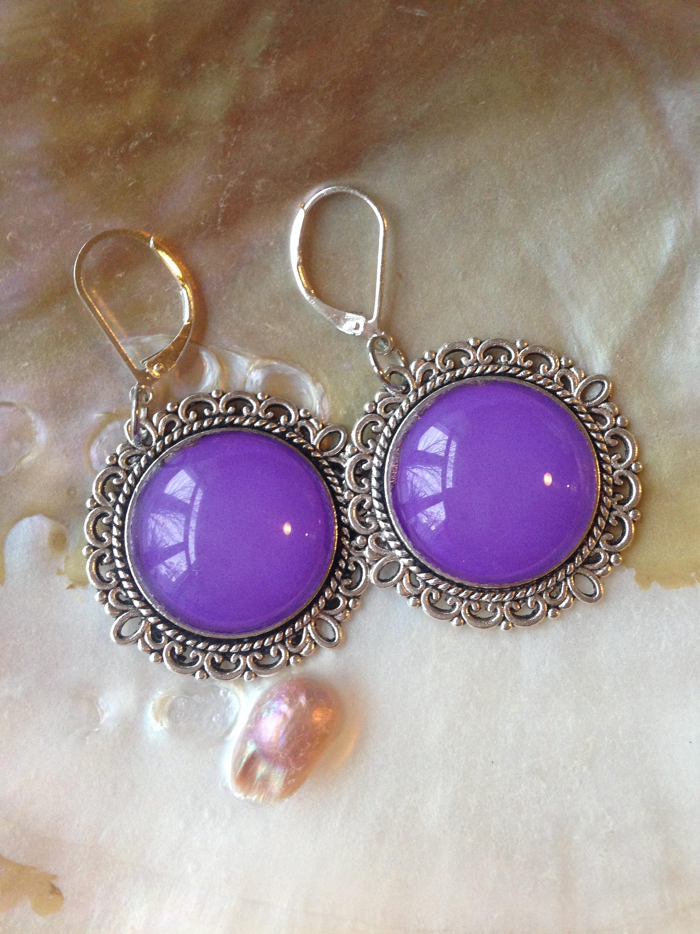 Clip on Vintage Earrings, Purple Earrings, Handmade Earrings, Christmas