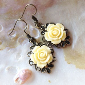 Vintage earrings, rose earrings, bronze earrings, vintage jevelry, christmas gift to her