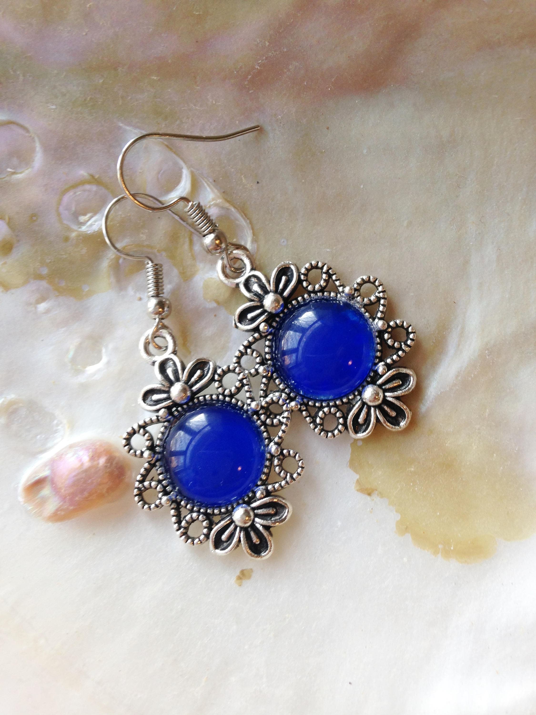Vintage blue earrings antique earrings women earrings Etsy