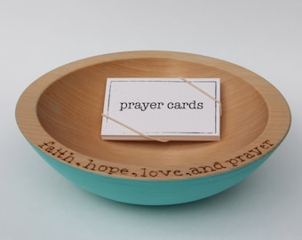 Handcrafted Cherry Wood Prayer Bowl | Etched with Faith, Hope, Love