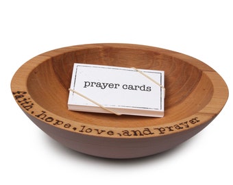 Handmade Cherry Wood Prayer Bowl | Christian Gift with Prayer Cards