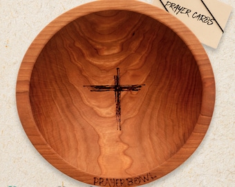 Handcrafted Cherry Wood Prayer Bowl | Christian Gift with Prayer Cards
