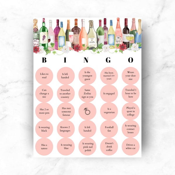 Boho Wine Theme Bingo Game | Customizable Party Game for Wine Lovers | Neutral Design for Wine Tasting Parties