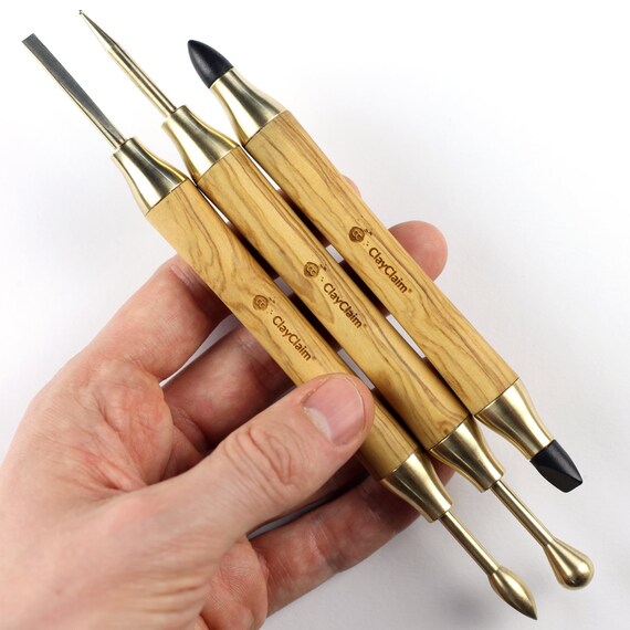 Set of 3 Olive Modeling Tools Ideal for Working With Clay, Modeling Clay,  Ceramics, Polymer Clay and Much More. 