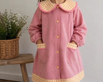 Grembiule scolastico rosa e giallo da bambina | Grembiule per bambini fatto a mano | Grembiule Vichy | Grembiule scolastico | Fatto a mano in Portogallo