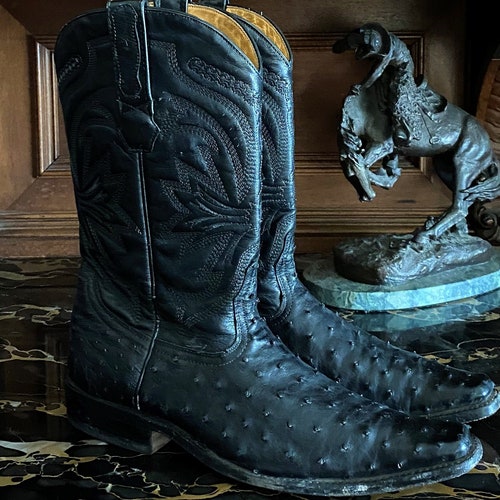 LOS ALTOS Men's Unisex King Exotic Genuine Full Quill Ostrich Leather Western Cowboy shops Boot, Black Ostrich Leather Gender Neutral Boot USA