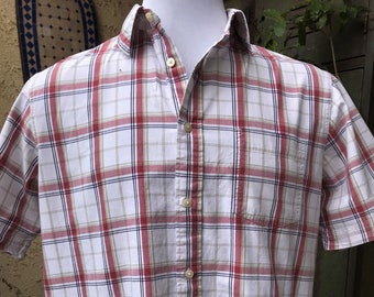 EDDIE BAUER Vintage 90's Cotton Awesome Plaid Shirt, Seattle, Short Sleeved Men's Casual Shirt Large
