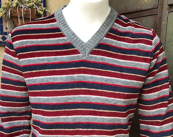 Townsley Vintage 80s Pullover Sweater Size Large, Textured Acrylic Striped Pullover, Horizontal Striped Sweater