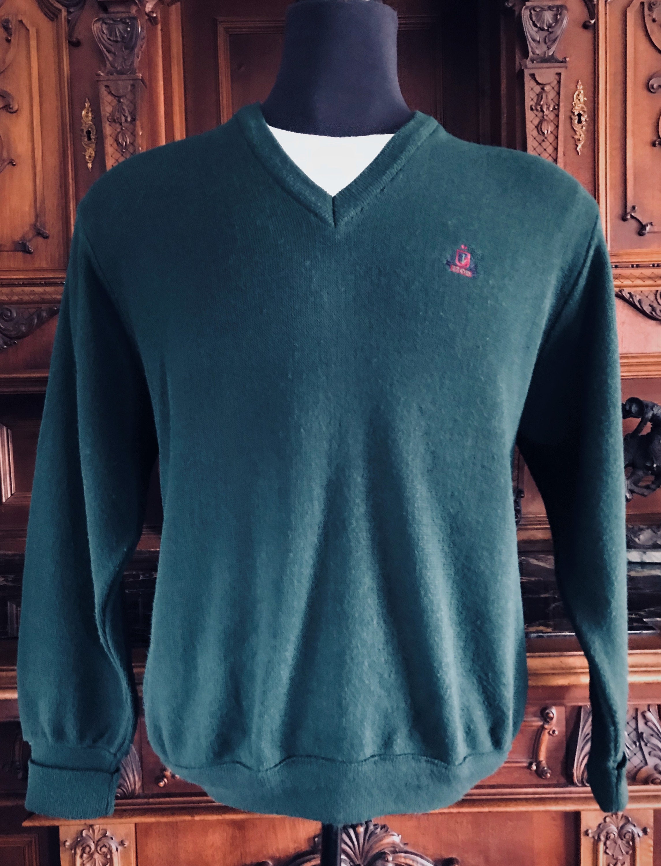 Vintage Sweater Dark Forest Green Knit 