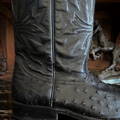 LOS ALTOS Men's Unisex King Exotic Genuine Full Quill Ostrich Leather Western Cowboy shops Boot, Black Ostrich Leather Gender Neutral Boot USA