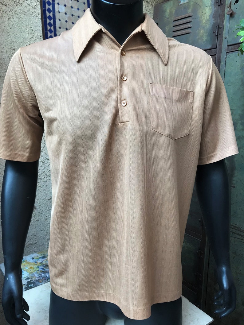 Vintage 70s Jantzen Mens Pullover Jantzen Men/'s Polo Size Large Beige Polo Shirt short sleeve shirt size Large Made in the U.S.A.