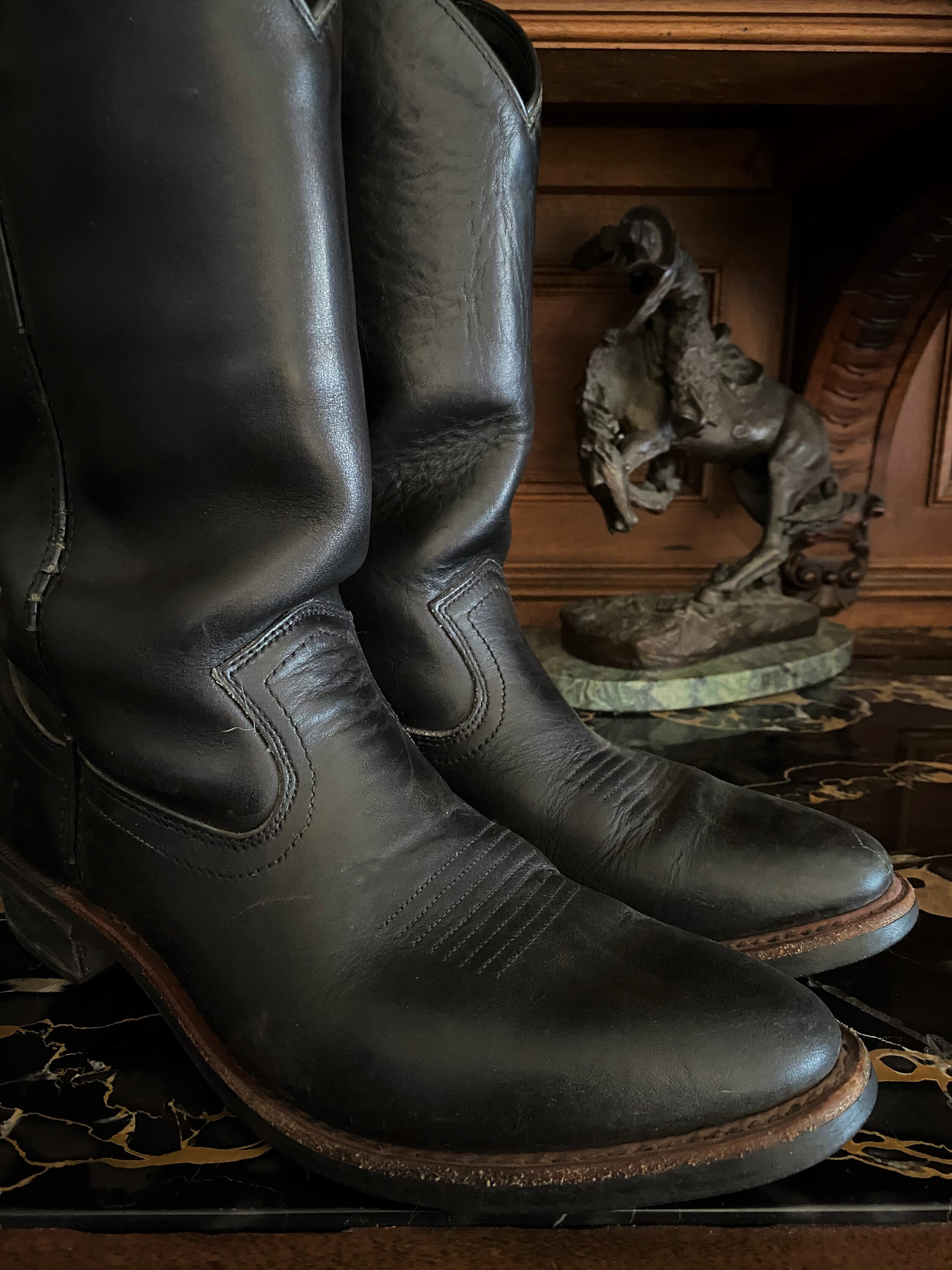 GUIDE GEAR Men s Vintage Black Leather Western Work Boot Size 9.5D Etsy Canada