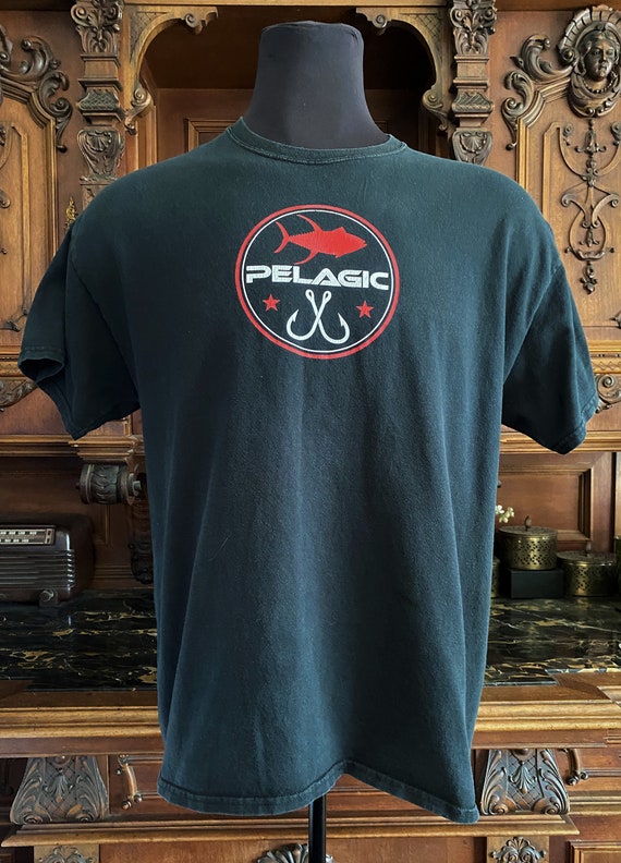 Pelagic High Performance Offshore Gear Men's Crew Neck T-Shirt Size XL Cotton, unisex Graphic Black Fishing Shirt