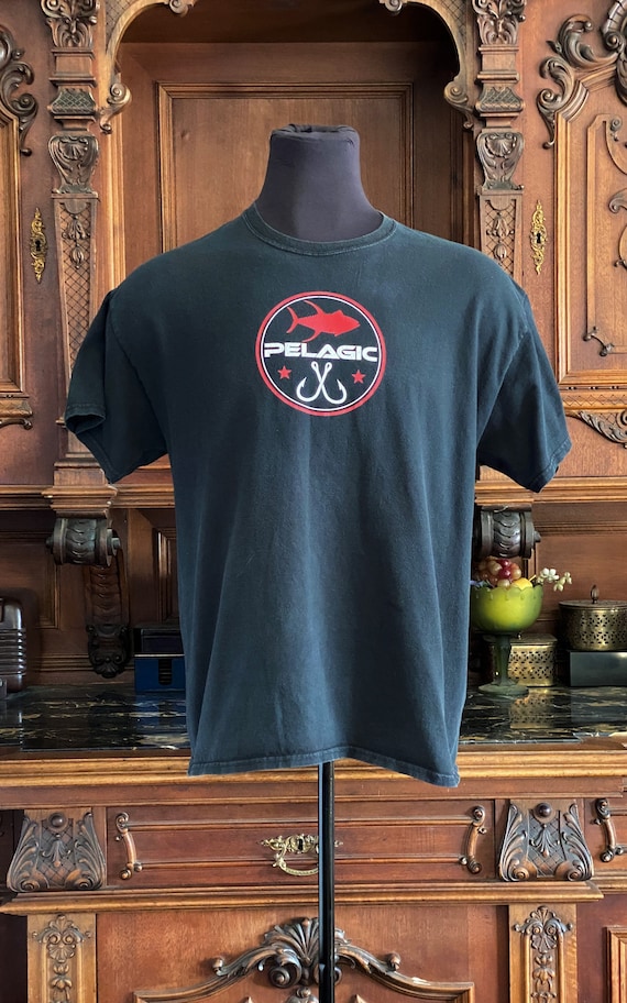 PELAGIC High Performance Offshore Gear Men's Crew Neck T-shirt Size XL  Cotton, Unisex Graphic Black Fishing Shirt 