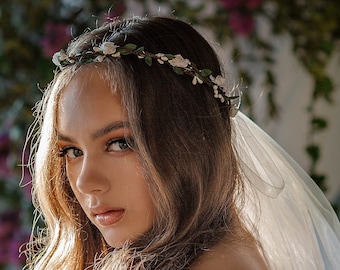 White Floral Headband Veil for Women and Girls Bridal Hair 