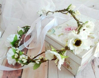 Flower Girl Flower Garland Halo Headdress Mantilla White Veils Hairband KI Flower Girl Flower Garland Halo Headdress Mantilla White Veils Hairband KI