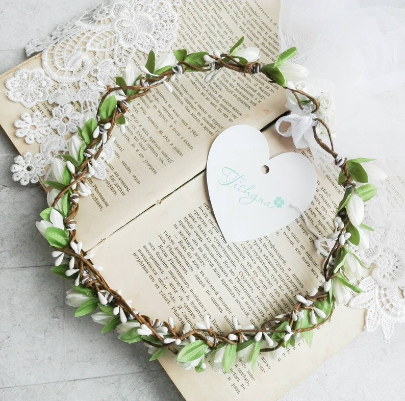 Flower Crown Ivory Boho Bride Flower Girl Halo Bridal Headband Wedding Hairpiece Floral Garland Bridesmaids Gift Hen Party Shower Veil Tiara