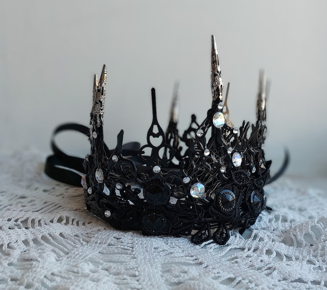 Black Crown Gothic Bride Evil Queen Tiara Goth Wedding Witch Etsy