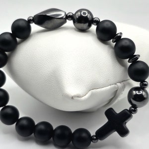 Matte Black Onyx Rosary Bracelet - Religious Bracelet - Religious Gifts - Protection - Decade Rosary Bracelet - Rosario - Natural Gemstone