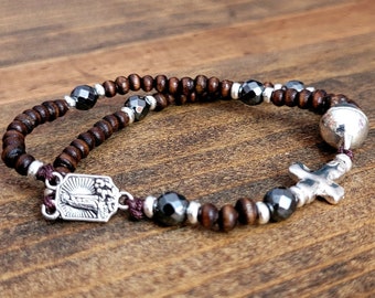 Complete Rosary Mother Mary Bracelet - Wood Hematite Rosary bracelet - Mothers day gift ideas - Virgin Mary Rosary bracelet - Religious gift