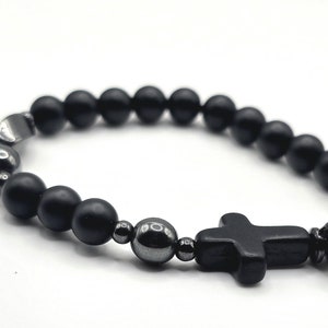 Adjustable Matte Black Onyx Rosary Bracelet - Religious Bracelet - Religious Gifts - Rosary Bracelet - Protection - Decade Rosary Bracelet