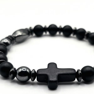 Matte Black Onyx Rosary Bracelet - Religious Bracelet - Religious Gifts - Protection - Decade Rosary Bracelet - Rosario - Natural Gemstone