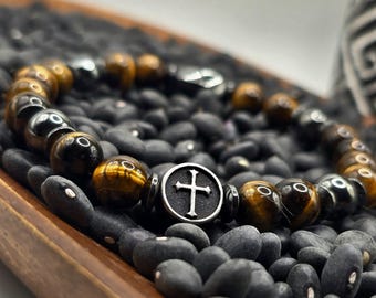 Bracelet Armure de Dieu | Bijou chrétien catholique des Éphésiens | Bracelet de foi en hématite œil de tigre | Bracelet de protection ultime, force