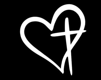 Cross Heart Decal - Religious Decal - Cross Heart Christian Decal - Catholic Sticker - Heart Cross decal - Cross - Car decal - Decals