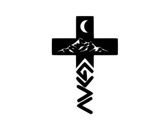 God Is Greater Than The Highs And Lows Decal - Religious decal - Faith decal - Mountains Moonlight decal - Cross Decal - Religious sticker