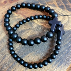 Matte Black Onyx Cross Bracelet - Protection Bracelet - Religious ...