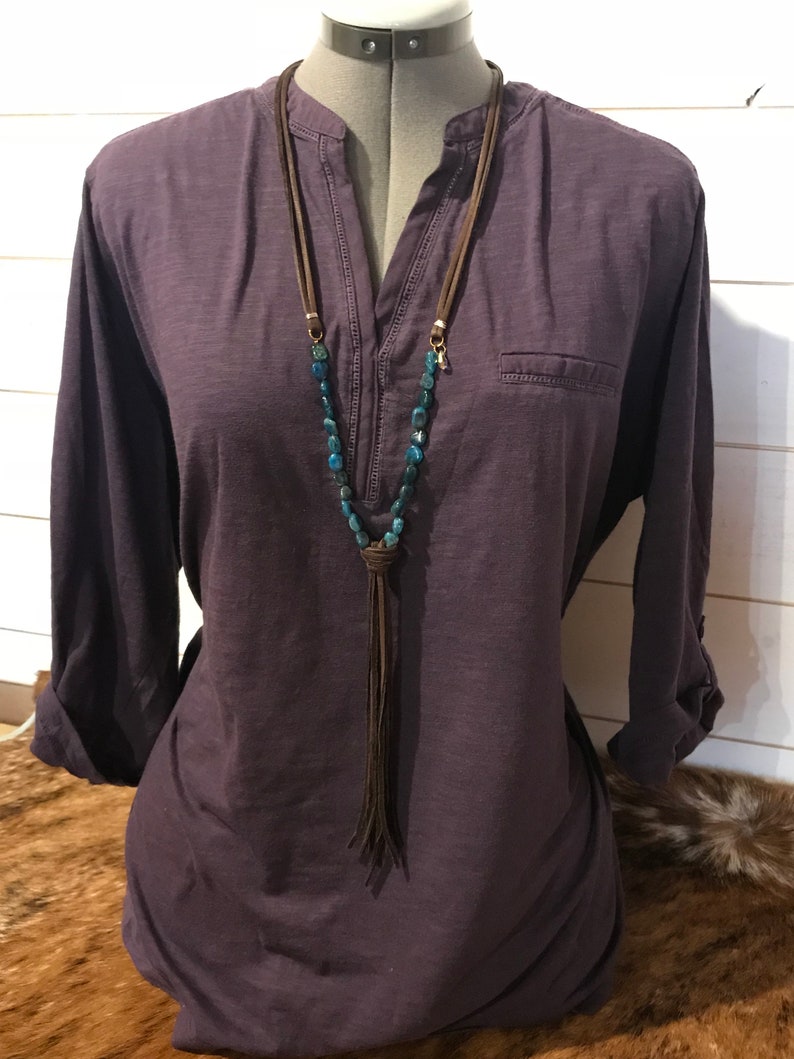 Wire Wrapped Beaded Leather Necklace with Fringe Tassel Etsy