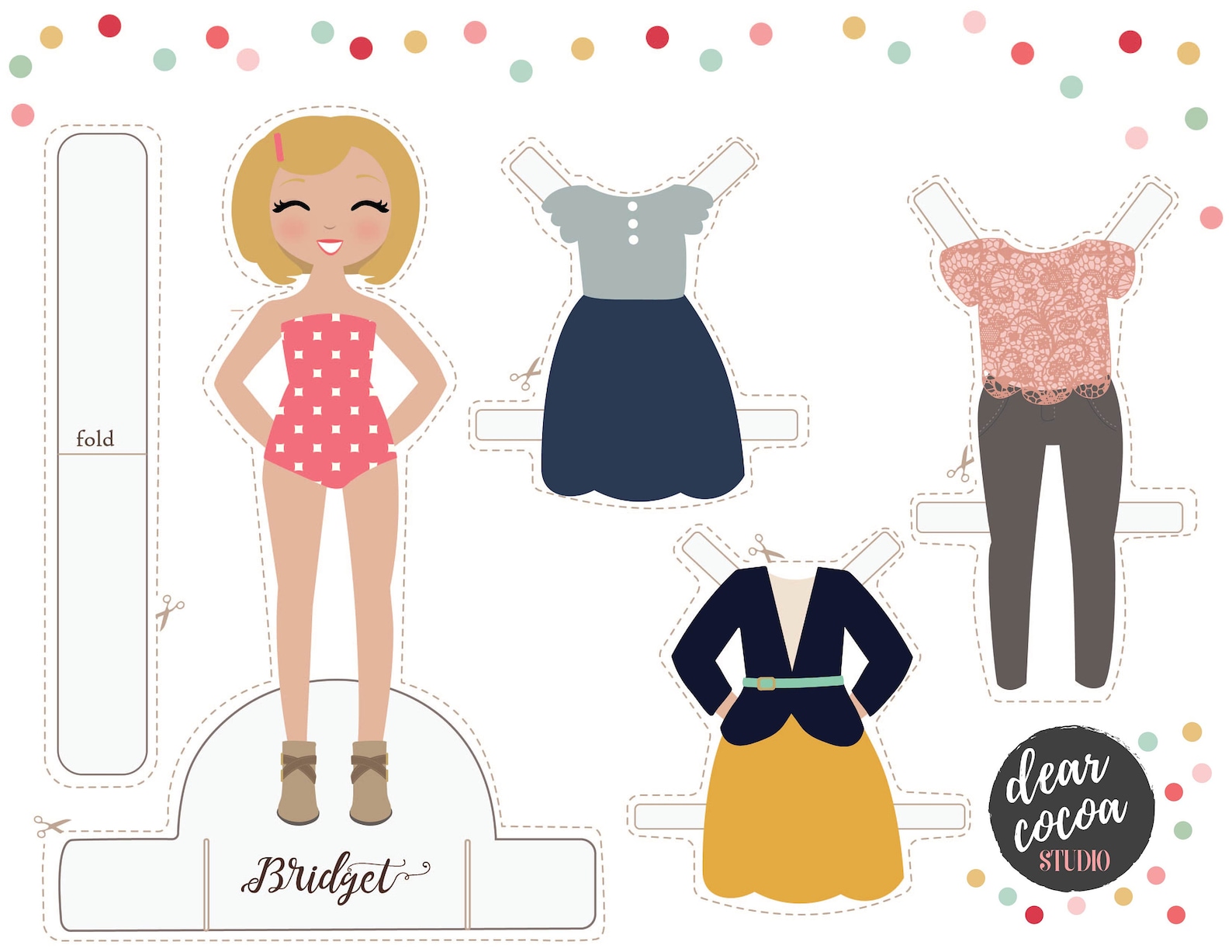 Printable Paper Doll Bridget Sewing Paper Doll Digital Download