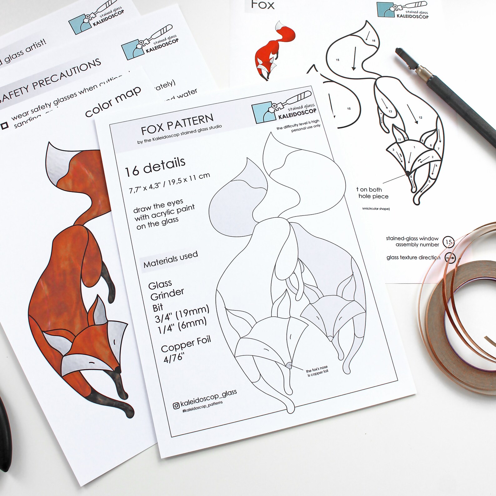 Stained Glass Pattern FOX Materials for Stained Glass Panel | Etsy