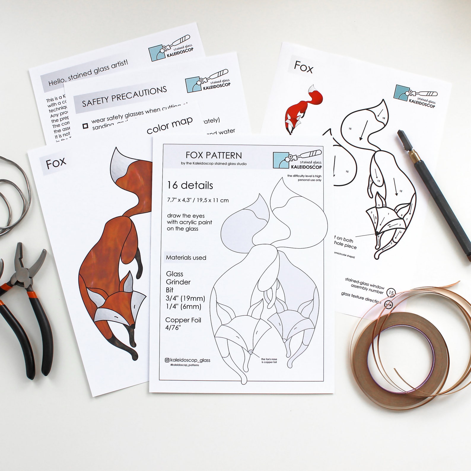 Stained Glass Pattern FOX Materials for Stained Glass Panel | Etsy