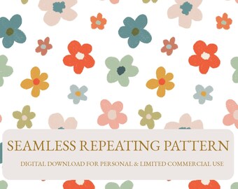 Retro Floral Pattern, Seamless Repeating Pattern, Digital Paper, Printable Paper Download, Fabric Design