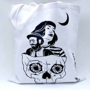 Heavy Duty Tote Market Borsa Bianca Canvas Ragazza Clown Teschio serigrafato fai da te