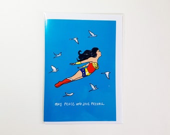 May Peace and Love Prevail – Wonder Woman Greeting Card