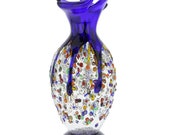 GlassOfVenice Murano Glass Millefiori Art Glass Spiky Amphora Vase - Blue