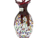 GlassOfVenice Murano Glass Millefiori Art Glass Spiky Amphora Vase - Red