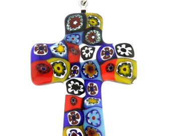 Millefiori Burnt Orange Cross Pendant