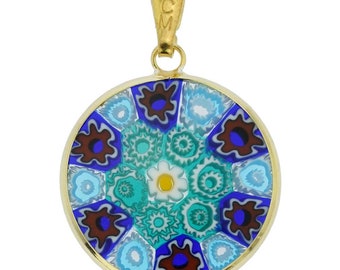 GlassOfVenice Murano Glass Millefiori Pendant in Gold-Plated Frame 3//4