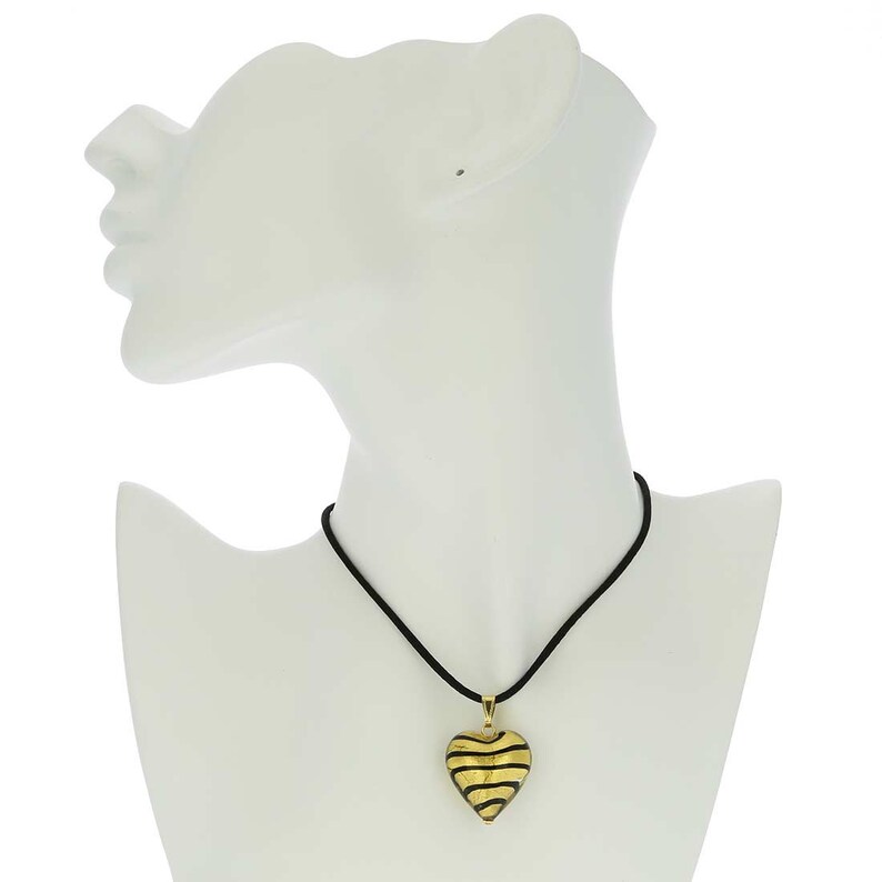 Striped Gold GlassOfVenice Murano Glass Heart Pendant