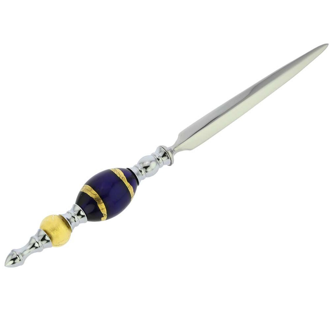Glassofvenice Murano Glass Letter Opener Gold Blue Stripes Etsy