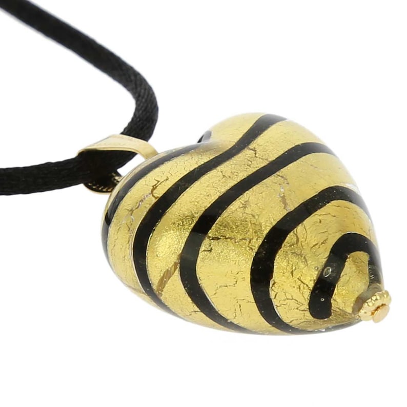 Striped Gold GlassOfVenice Murano Glass Heart Pendant