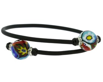 Rosario In Vetro Di Murano Topazio Con Aggiunta Di Motivi Floreali Dei Grani 8 Mm